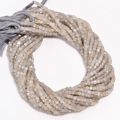 Grey Moonstone Gemstone Box Shape Micro Faceted Beads 3X3 mm Strand 12.5" GB-686 - Image 1 of 3