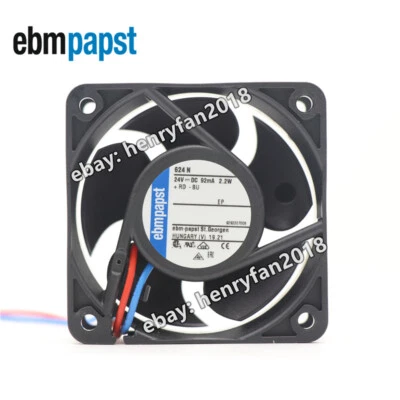 Ebmpapst 624N Axial Fan DC 24V 92mA 2.2W 60*60*25MM 2-wire 6100RPM Cooling Fan - Image 1 of 4