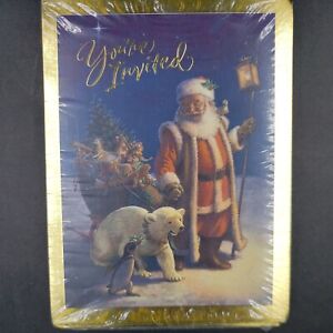 Christmas Party Invitations Santa Polar Bear Sleigh 12 Cards American Greetings