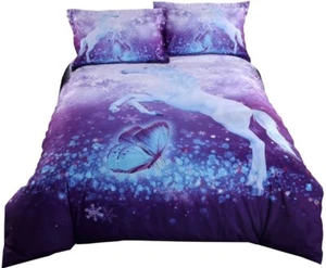 Purple Bedding Set (Full size) Soft and Breathable 4 Pieces 3D Unicorn - Picture 1 of 7