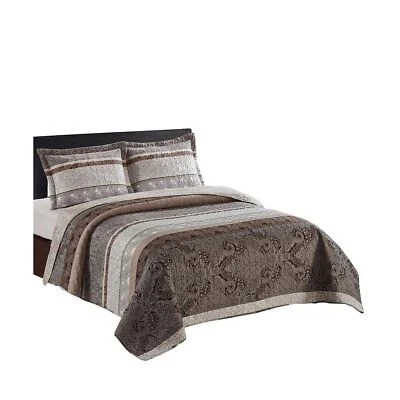 7件装大号床上用品套装-Callisto灰褐色轻便被子带纯色象牙白... — 第 1/4 张图片