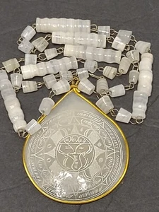 Colgante Vintage Maya Grande Lágrima Cuarzo Tallado Diseño Único Cadena Blanca - Imagen 1 de 21