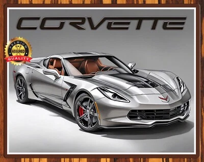Corvette - Hypersonic Gray - Sketch Drawing - Promo Rare - Metal Sign 11 x 14 - Image 1 of 4