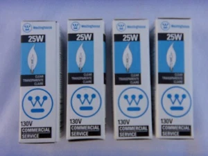 4  WESTIGHOUSE #03674   25W  130V  FLAME TIP BULB  CLEAR   NEW - Picture 1 of 2