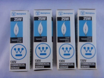 4  WESTIGHOUSE #03674   25W  130V  FLAME TIP BULB  CLEAR   NEW - Image 1 of 2