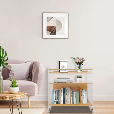 Акриловый и бамбуковый приставной столик современный 3-уровневый торцевой столик с четырьмя колесами США - Изображение 1 из 4