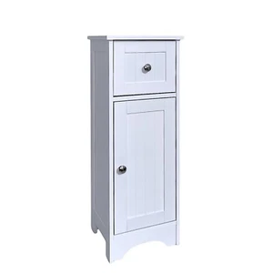 White Wood Free Standing 1Drawer With 1Cabinet Bathroom Storage Cabinet Unit - Picture 1 of 8
