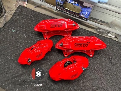 Conjunto de pinças traseiras dianteiras Subaru STi 4 pistões vermelho Impreza WRX 08-17 revestido a pó - Imagem 1 de 4
