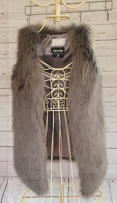 Chaleco de piel sintética KENSIE frente abierto totalmente forrado Pho Hippie Y2K gris talla S Foto 1 de 4