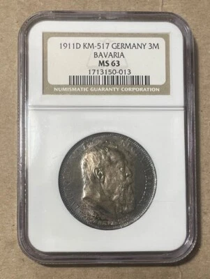 Bavaria (Germany) - 1911-D Silver 3 Mark (NGC MS 63) - Popular - Image 1 of 4