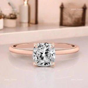 14K Solid Rose Gold Lab Grown Diamond Prong Boho Solitaire Independent Lady Ring - Picture 1 of 16