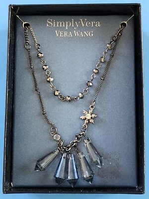 NUEVO SIN ETIQUETAS Vera Wang Collar Doble Hilo Cuentas Copo de Nieve Langosta Garra Cierre Caja  Foto 1 de 4