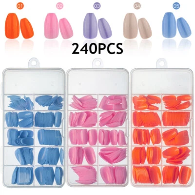 240pcs/Box False Nail Tips Glossy Full Cover Short Ballerina Fake Nails Manicu о - Image 1 of 4