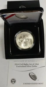 2014 Civil Rights Act of 1964 UNC Silver Dollar w/ Box & CoA - Picture 1 of 2