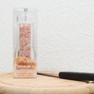 Salzmühle rund 100 g gefüllt mit Keramik Mahlwerk Küchenhelfer Himalaya Pakistan - Bild 1 von 4