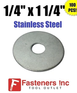 (Qty 100) 1/4" x 1 1/4" OD Stainless Steel Fender Washers Type 304  - Picture 1 of 3