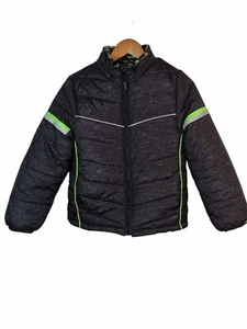 London Fog Boys Medium 10/12 Black Marked Puffy Coat Reflective Stripes No Hood - Picture 1 of 6