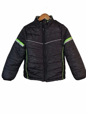 Abrigo London Fog Niños Mediano 10/12 Negro Marcado Hinchado Rayas Reflectantes Sin Capucha Foto 1 de 4