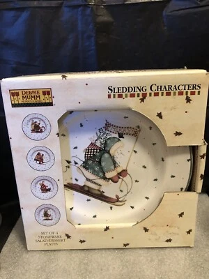 Debbie Mumm Trineo Personajes Vacaciones Set de 4 Platos Desierto de 8.25" Gres Foto 1 de 4