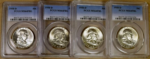 1958-D PCGS MS64 FBL Franklin Half Dollar - 90+% White Cover