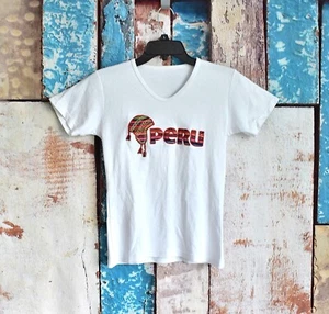 Women's Unbranded Peru T-Shirt Junior's V-Neck XSMALL White PRE-OWNED - Picture 1 of 10