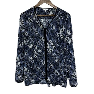 Blusa CAbi Mujer L Azul Fatale Leopardo Semi Transparente Ligera Top 977 - Imagen 1 de 11