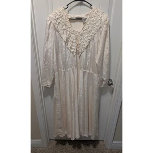 Vintage 80/90er NILANI Elfenbein Seiden Jacquard Maxikleid Häkelspitze Gr. 20W/40 - Bild 1 von 6