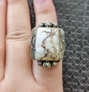 White Buffalo Sterling Silver Ring Size 8 1/2 by Paul Stungston  - Picture 1 of 6