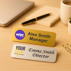 Personalized Name Tag Badge Identification Customized with Text & Logos - Picture 1 of 15