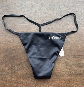 Vintage Victoria’s Secret je t’aime Satin Rhinestone V-String Thong Panty Medium - Picture 1 of 4