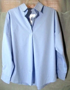NWT Caryn Lawn Blue Top Relaxed Fit One Size $125 Southern Chic Embroidered msge - Picture 1 of 6