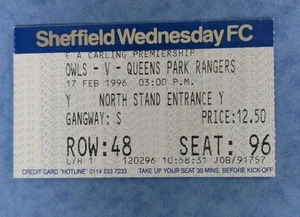 Sheffield Wednesday v Queens Park Rangers Ticket Carling Premiership 17/02/96 - Picture 1 of 3