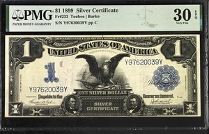 1899 $1 Silver Certificate Blue Seal Fr# 233 PMG VF30 EPQ Black Eagle - Picture 1 of 2