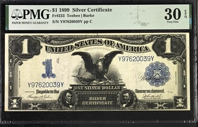 1899 $1 Silver Certificate Blue Seal Fr# 233 PMG VF30 EPQ Black Eagle - Image 1 of 2