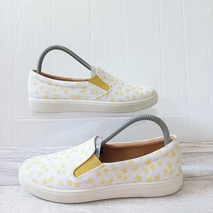 Hotter Marie Curie Shoes Size 5 Yellow White Deck Slip On Trainers Floral Canvas - Picture 1 of 16