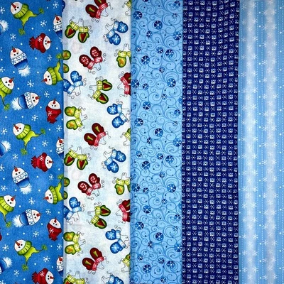 Connecting Threads Snowed Inn Collection BLUE Fabric 5 PACK Mary Jo Tuttle 2014 - Image 1 of 4