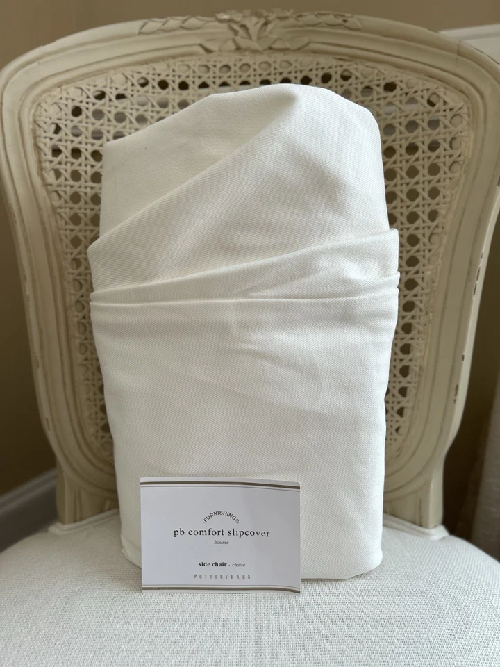 Funda protectora para silla lateral de comedor Pottery Barn Comfort sarga blanca cálida nueva sin etiquetas caja abierta Foto 1 de 4