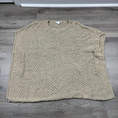 J. Jill Pure Jill  Poncho Knit Crochet Sweater M/L Boho Coastal Beige Cotton - Image 1 of 4