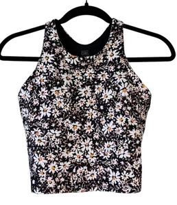 Athleta Girl Long Distance Bra XL Szi 14 / Daisy Print Black Pads Crop Tank - Picture 1 of 3