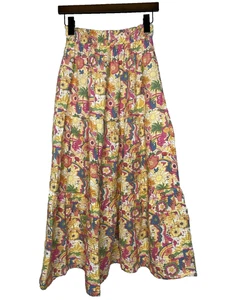 Maxi Falda Mediana Para Mujer Capa Marina Algodón Gasa Floral En Niveles Cabaña Boho - Imagen 1 de 7