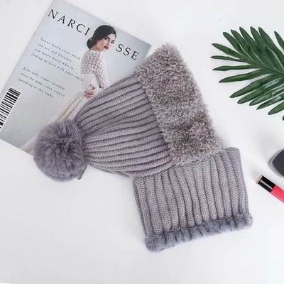 3 en 1 Mujer Tejido Gorro Gorro Forrado de Vellón Invierno Bufanda Máscara Conjunto Gorras para Nieve Regalos Foto 1 de 4