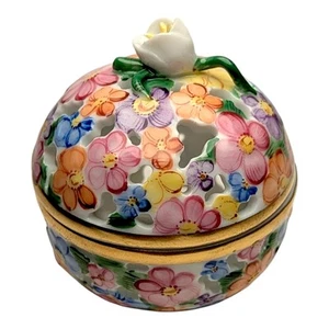 Vintage Herend Open Work Ball Trinket Box Hand-Painted Porcelain with Bud c1986 - Picture 1 of 6