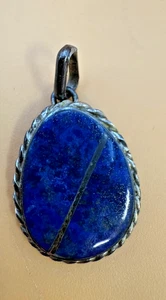 Vintage Sterling Silver Lapis Lazuli Necklace Pendant - Picture 1 of 8