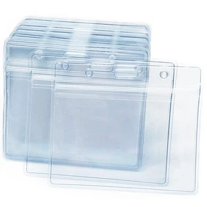 100 Pcs Clear Plastic Horizontal Name Badge ID Card Holders - Picture 1 of 7