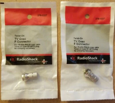 NEW! RadioShack RG-59 Twist-On TV Coax Connectors (2 Packs) 278-0227 *FREE SHIP* - Image 1 of 4