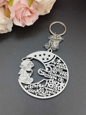 EE. UU. 12 piezas Plata Bebé Niña en Luna Elegante Llavero Madera Baby Shower Fiesta Favor Foto 1 de 4