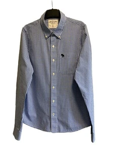 Abercrombie & Fitch Muscle Fit Blue/White Check Long Sleeve Shirt XL Gingham VGC - Picture 1 of 9