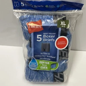 Hanes Boys 5-pk Tagless Boxer Briefs XL 16-18Wicking Cool Blue - Picture 1 of 8
