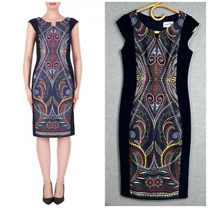Joseph Ribkoff Dress Size 10 S Midi Pencil Blue Corporate Career Cocktail - Picture 1 of 7