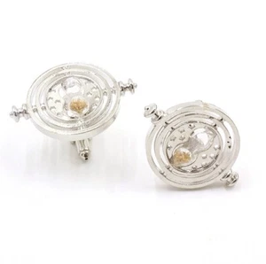 Cufflinks Vintage Hourglass Round Dial silver Colour Cuff Links Hour Glass Globe - Picture 1 of 2